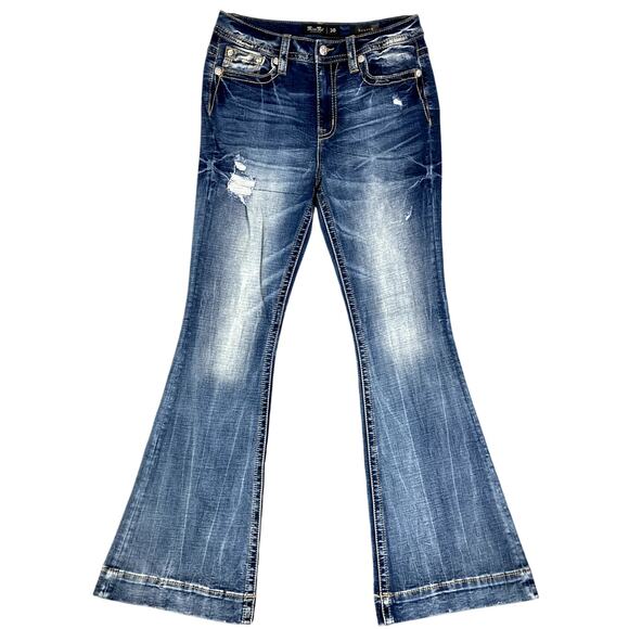 Miss Me Los Angeles Heaven Jeans Women 30 31X34 Blue High Rise Flare Distressed - Picture 2 of 13